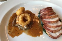 Chicken Breast Wrapped in Pancetta, Chicken Thigh, Forest Mushroom, Spinach, Truffle Bubble & Squeak, Chasseur Sauce 
